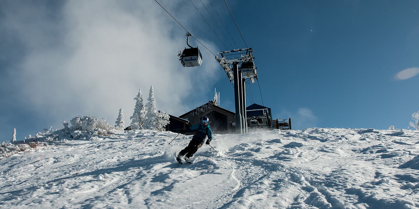 Skiing in a cold winter day